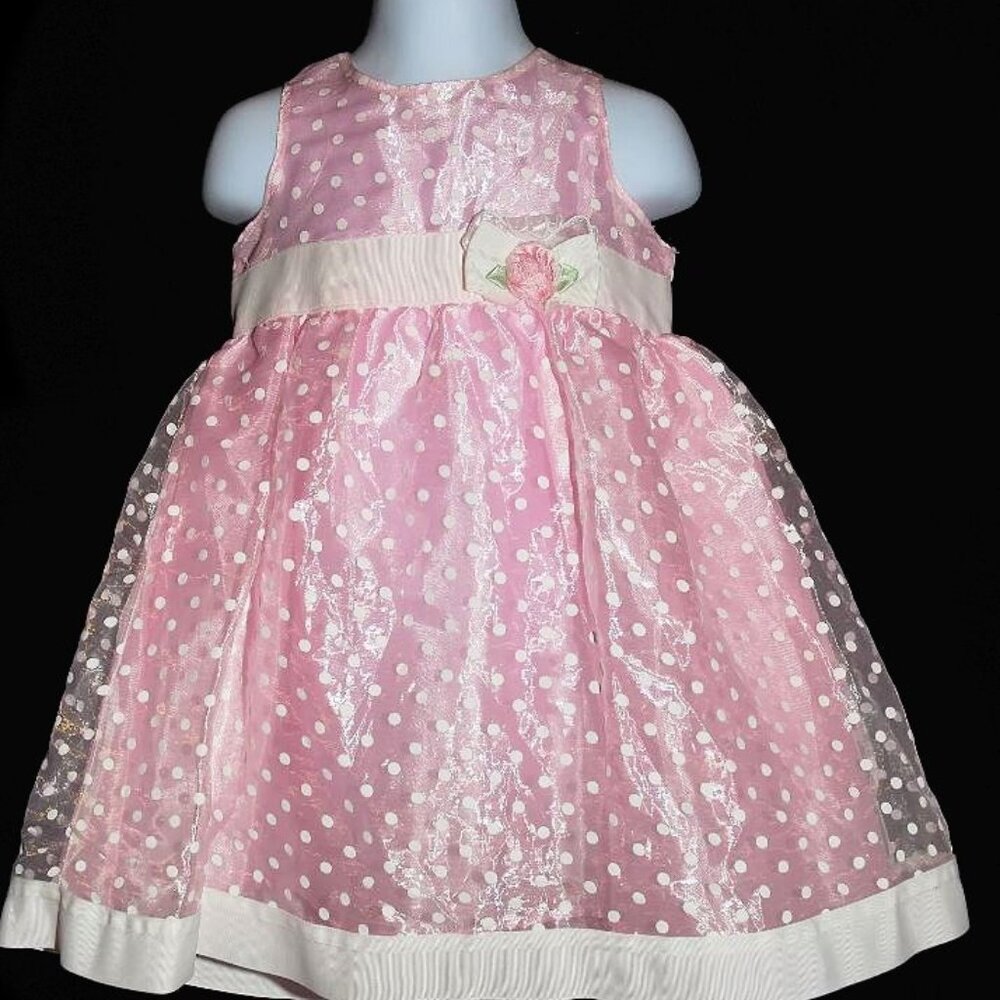 Baby Togs Size 24 Month Girls Holiday Dress Pink Polka Dot Iridescent Wedding